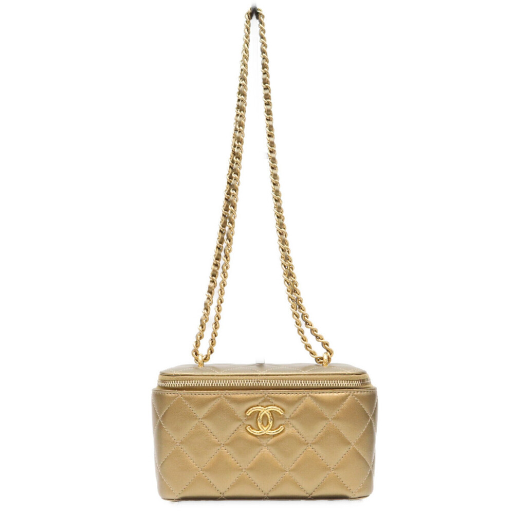 CHANEL 2023 Cruise CC Dynasty Gold Lambskin Chain Vanity Shoulder Bag with Ha...
